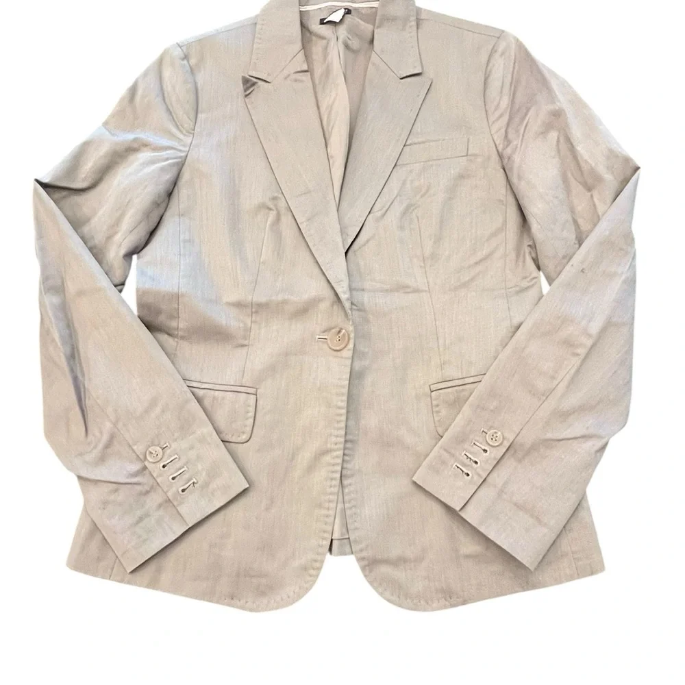 J Crew Schoolboy Tan Blazer‎ Womens Cotton 1-Button 8 Pink Lining Fitted Preppy